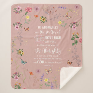 Psalm 91 Bible Verse Wild Flowers Sherpa Blanket