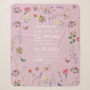 Psalm 91 Bible Verse Wild Flowers Sherpa Blanket