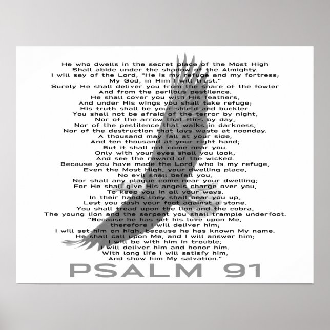 Psalm 91 Black and White Soaring Eagle Christian Poster (Front)