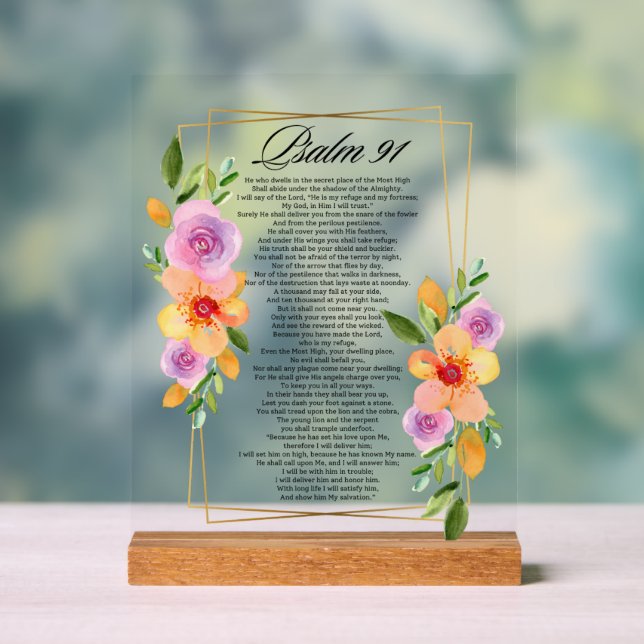 Psalm 91 Floral Geometric Frame Acrylic Sign (Neutral)