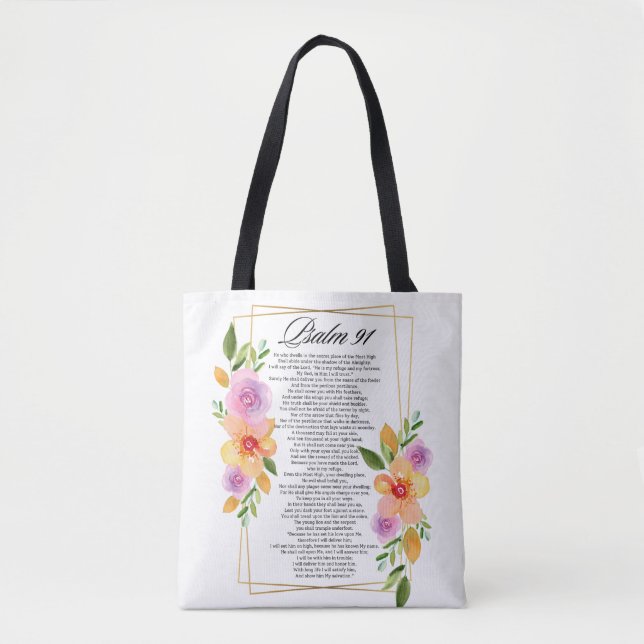 Psalm 91 Floral Geometric Frame Tote Bag (Front)