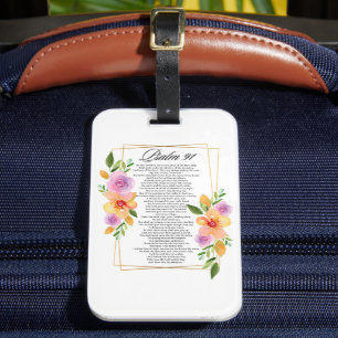 Psalm 91 Geometric Frame Floral Luggage Tag
