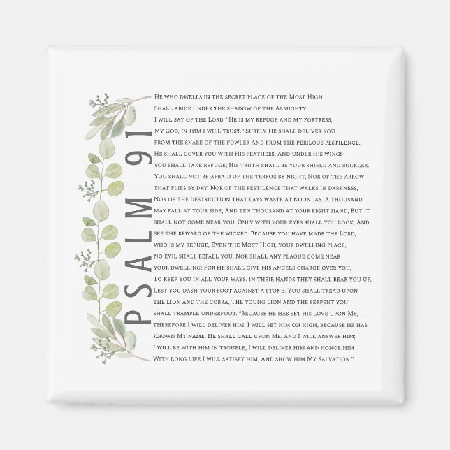  Psalm 91 Modern Soft Watercolor Greenery Bible Magnet (Front)