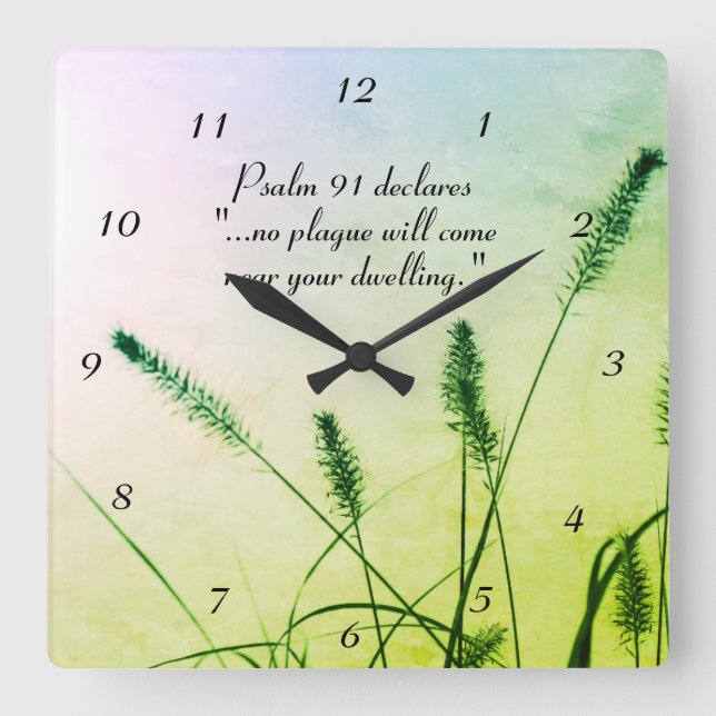 Psalm 91 No plague will come near your dwelling Square Wall Clock (Front)