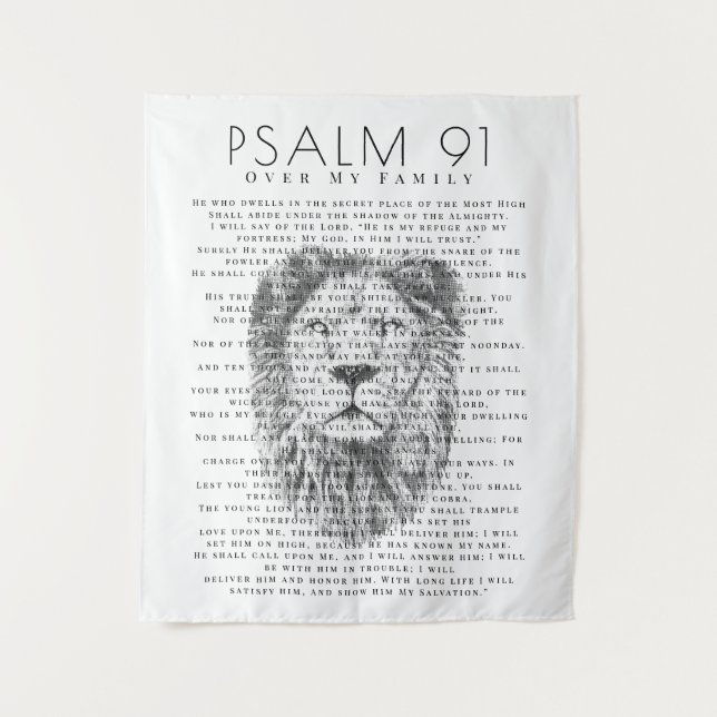 Psalm 91 Over My Family Bold Bearded Lion Tapestry (Front)