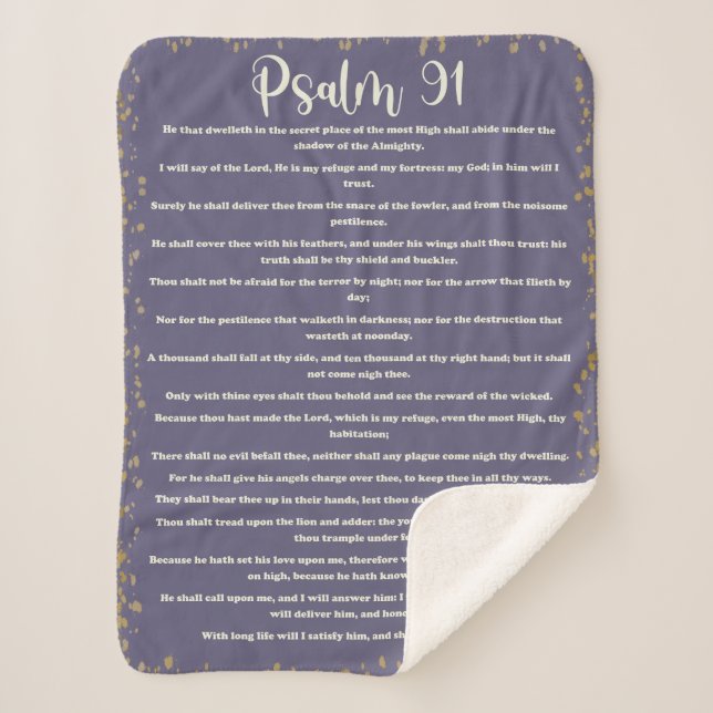 Psalm 91, Purple, King James Version, Bible Verse Sherpa Blanket (Front)