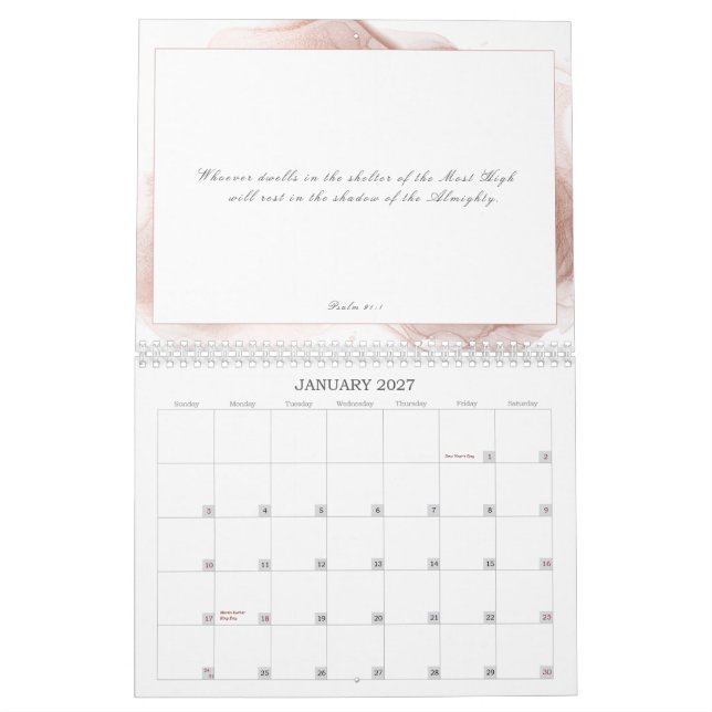 Psalm 91 Scripture Bible Verse Abstract Dusty Pink Calendar (Jan 2027)