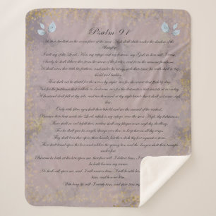 Psalm 91, Scripture & Eucalyptus Leaves, Purple Sherpa Blanket