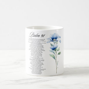 Psalm 91 Watercolor Blue Flower Bible Scriptures Coffee Mug