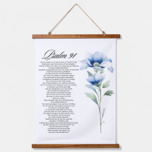 Psalm 91 Watercolor Blue Flower Bible Scriptures Hanging Tapestry