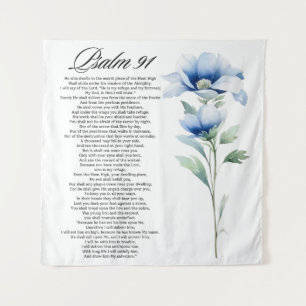 Psalm 91 Watercolor Blue Flower Bible Scriptures Tapestry