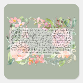 Psalm 91 watercolor scripture art square sticker
