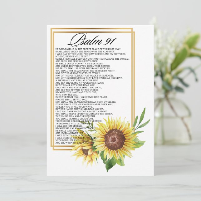 Psalm 91 Watercolor Sunflower Frame Scriptures Holiday Card (Standing Front)
