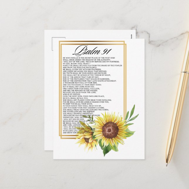 Psalm 91 Watercolor Sunflower Frame Scriptures Holiday Postcard (Front/Back In Situ)