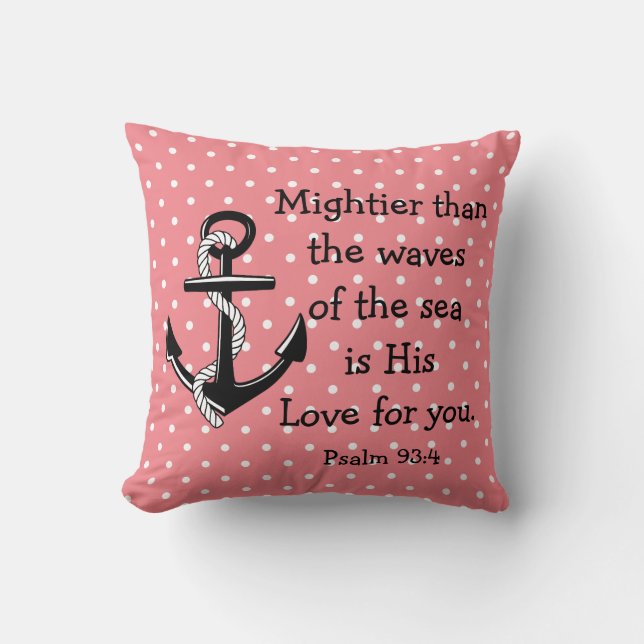 Psalm 93 Mightier than the sea, black anchor/rose Cushion (Front)