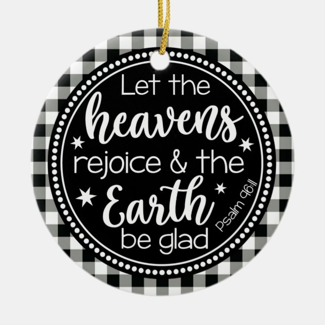 Psalm 96:11 Let the Heavens Rejoice Plaid Ceramic Tree Decoration (Front)