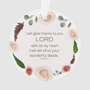 Psalm 9:1, Bible Verse, I will give thanks to you Ornament