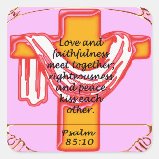 Psalm cross design square sticker