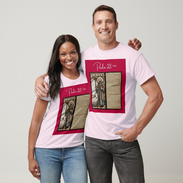Psalm Message - Psalm 23 - Short Sleeve Pink T-Shirt (Unisex)