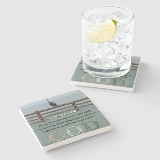 Psalm Message - Psalm 46-10 - Square Stone Coaster (Side)