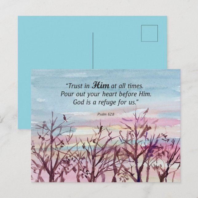 Psalm Prayer Card Religious Sunset Birds Trees (Front/Back)