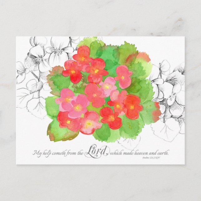 Psalms 121 Prayer Card Orange Begonia Flowers  (Front)