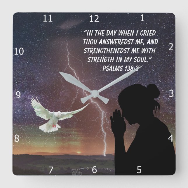 Psalms 138:3    square wall clock (Front)