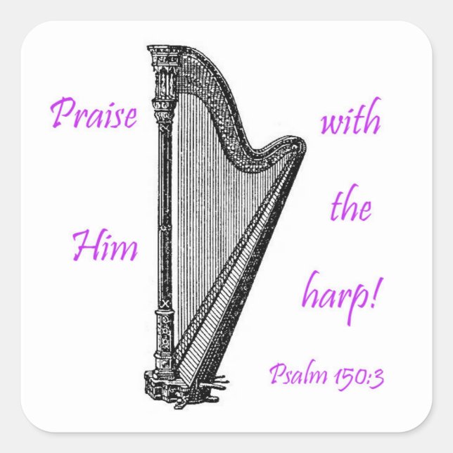 Psalms 150 & Harp Square Sticker (Front)