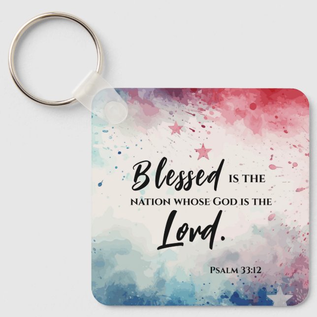 Psalms 33:12 Blessed is the Nation Bible Verse Key Ring (Front)
