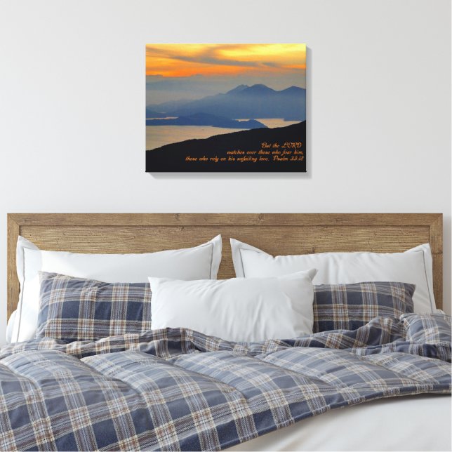 Psalms 33:18 Inspirational Stretch Canvas Print (Insitu(Bedroom))