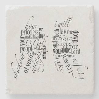 Psalms 36:7 and 4:8, NIV Stone Coaster