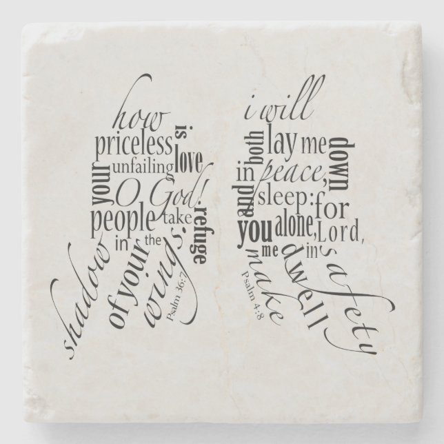 Psalms 36:7 and 4:8, NIV Stone Coaster (Front)