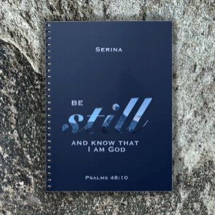 Psalms 46:10 Verse Be still blue mountain add name Notebook