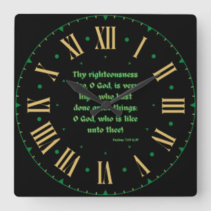 Psalms 71:19 KJV Bible Verse Roman Numeral II Square Wall Clock