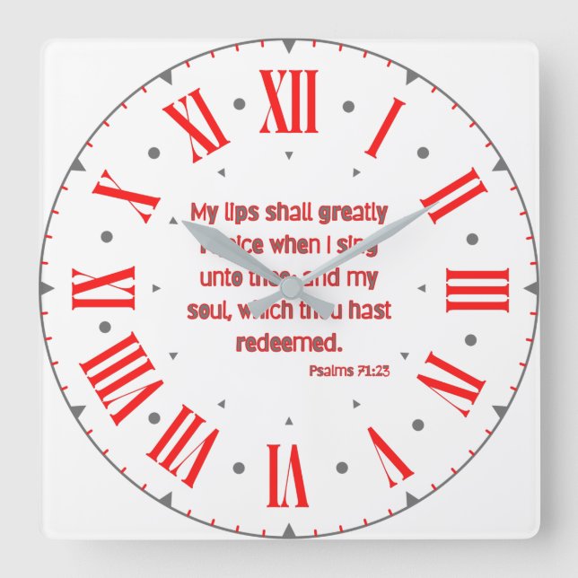Psalms 71:23 KJV Bible Verse Roman Numeral Square Wall Clock (Front)