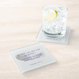 Psalms 91:4 He shall cover thee with his feathers Glass Coaster