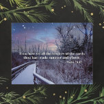 Psalms Bible Verse Winter Twilight Sky Woodlands Holiday Postcard<br><div class="desc">A peaceful walk through frosty winter woodlands under a dreamy twilight sky. Psalms verse from the King James Holy Bible: Psalms 74:17 - Thou hast set all the borders of the earth: thou hast made summer and winter. Verse and greeting on back are customisable.</div>
