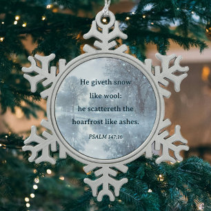 Psalms Verse Winter Woodlands Rustic Christmas Snowflake Pewter Christmas Ornament
