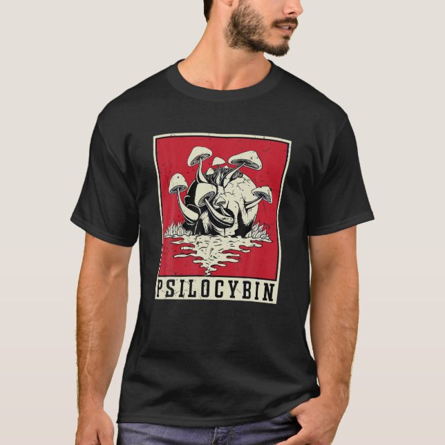 Psilocybin Retro Psychedelic Magic Mushroom Vintag T-Shirt (Front)