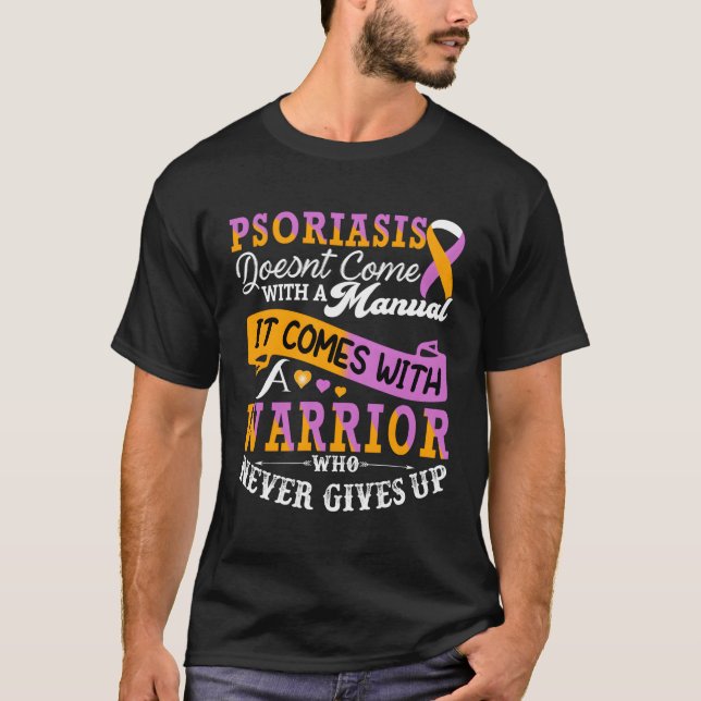 Psoriasis Awareness Warrior Support Lavender Orang T-Shirt (Front)