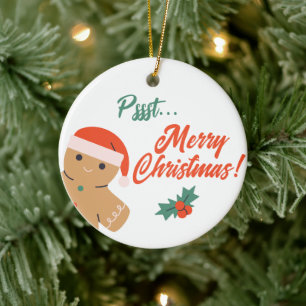 Pssst... Merry Christmas Gingerbread Man Ceramic Tree Decoration