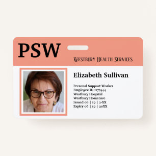 PSW Healthcare or Hospital Employee Photo ID Badge