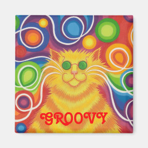 Psy-cat-delic 'Groovy' fridge magnet square