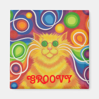 Psy-cat-delic 'Groovy' fridge magnet square