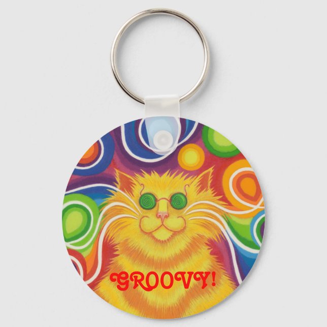 Psy-cat-delic 'Groovy!' keychain (Front)
