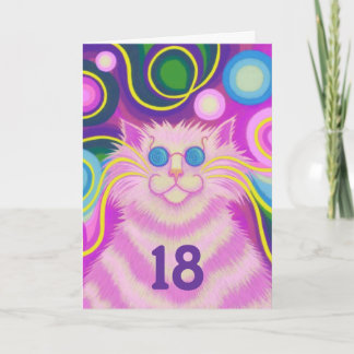 Psy-cat-delic Pink 'Age' birthday card