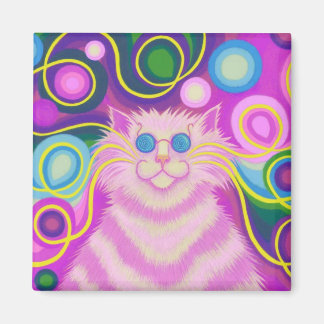 Psy-cat-delic Pink fridge magnet square