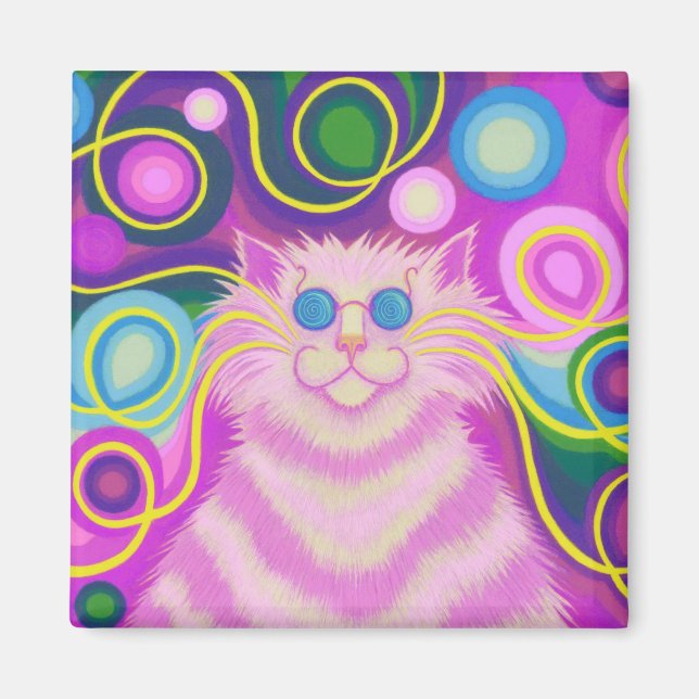 Psy-cat-delic Pink fridge magnet square (Front)