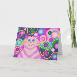 Psy-cat-delic Pink greetings card