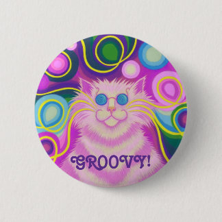 Psy-cat-delic Pink Groovy!' button badge